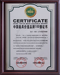 5中国最具价值品牌100强证书